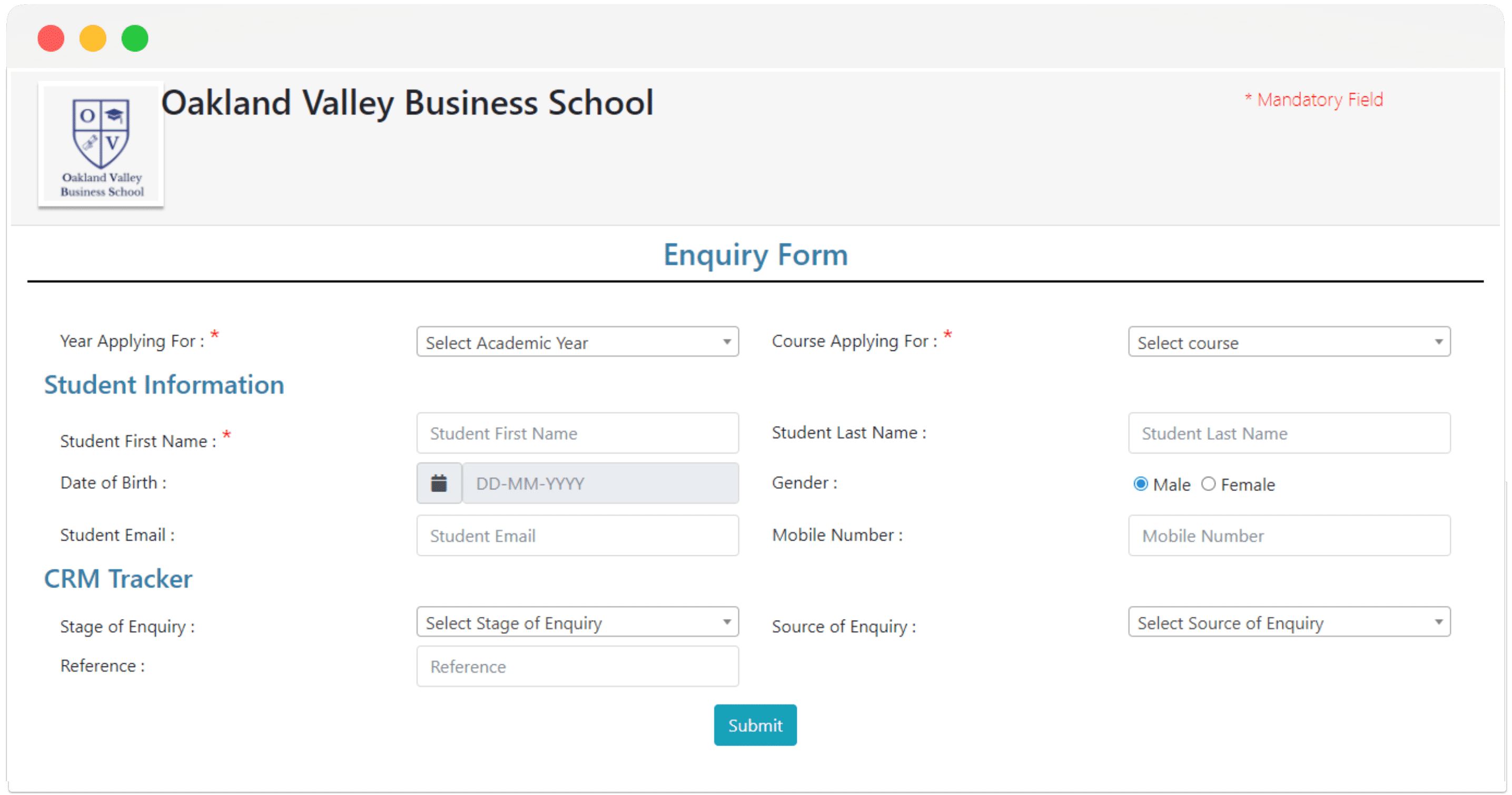 creating custom enquiry and admission form